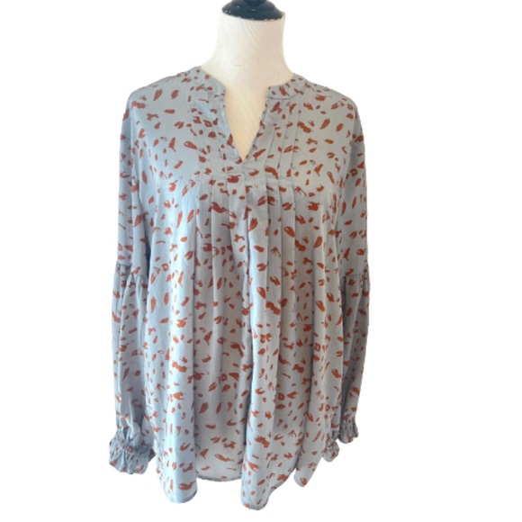 entro Tops - Entro Blue Animal Print Long Sleeve Blouse